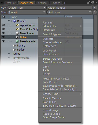 Shader Tree Contextual Menu