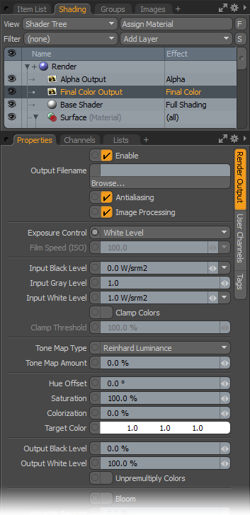 Render Outputs Properties
