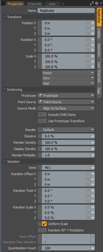 Replicator Item Panel