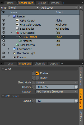 RPC Texture Properties Panel